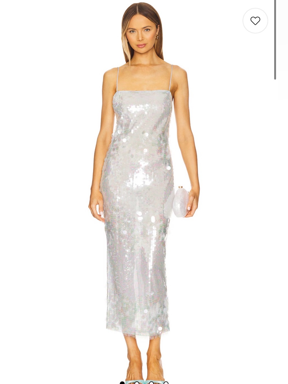 Retrofete Iridescent Sequin Midi Slip Dress in Silver
